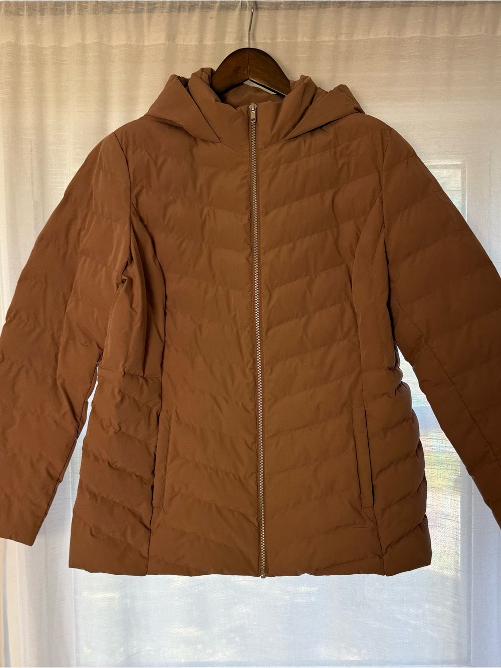 Women’s Quilted Hooded Puffer Mauve Jacket — Size L